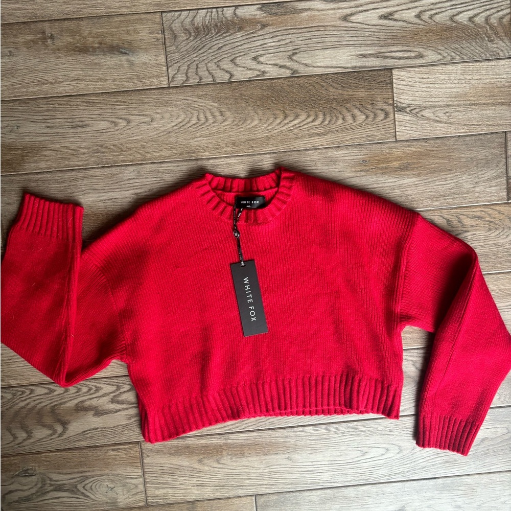 White Fox Boutique Slouch Around Cropped Knit Sweater Red Size M/L - Picture 6 of 6